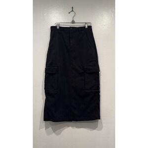 Aritzia TNA Denim MIDI Skirt Womens Size 2 Surplus Pockets Black Cargo Utility